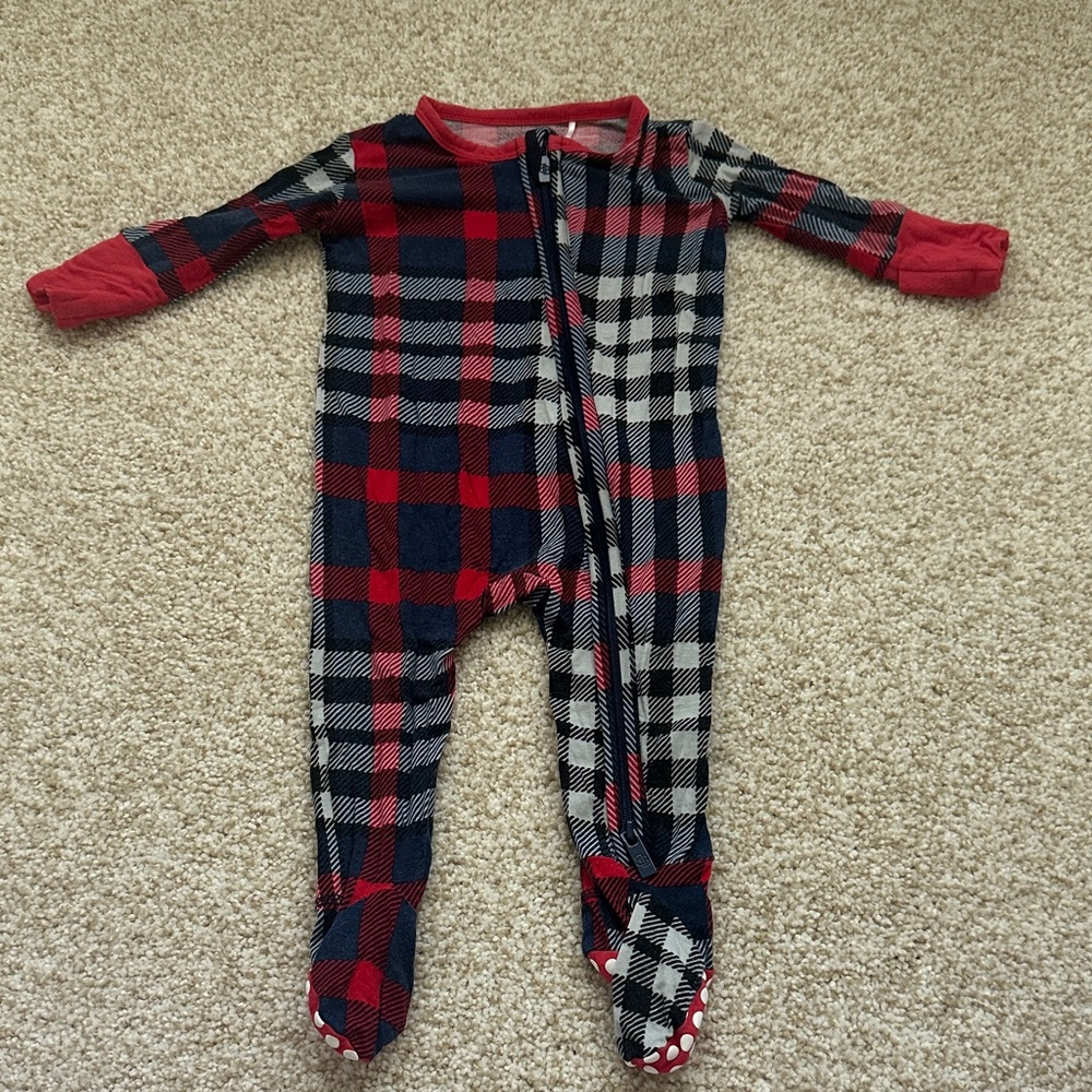 LBB footie Christmas plaid 0-3m